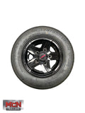 10inch alloy wheel and tyre lay down view piano black wheel